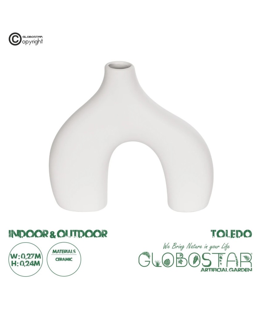 GloboStar® Artificial Garden TOLEDO 21251 Διακοσμητικό Κεραμικό Βάζo Λευκό Π27 x Μ6 x Υ24 cm